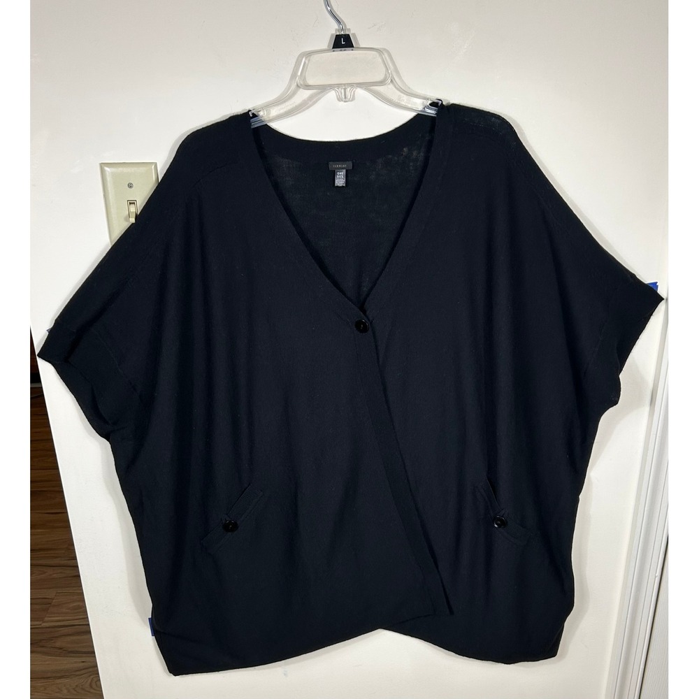 TARNISH Crossover Front Cardigan Poncho Sweater Womens OS‎ Black Cashmere Wool